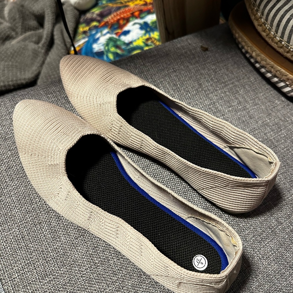Cream Slip-On Flats with Rounded Toe